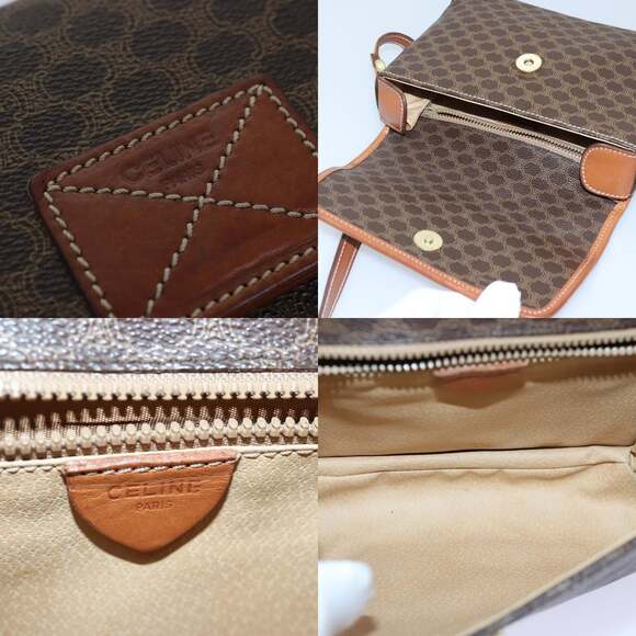 CELINE Macadam Canvas Shoulder Bag Pvc Leather Brown Gold - Picture 11 of 12